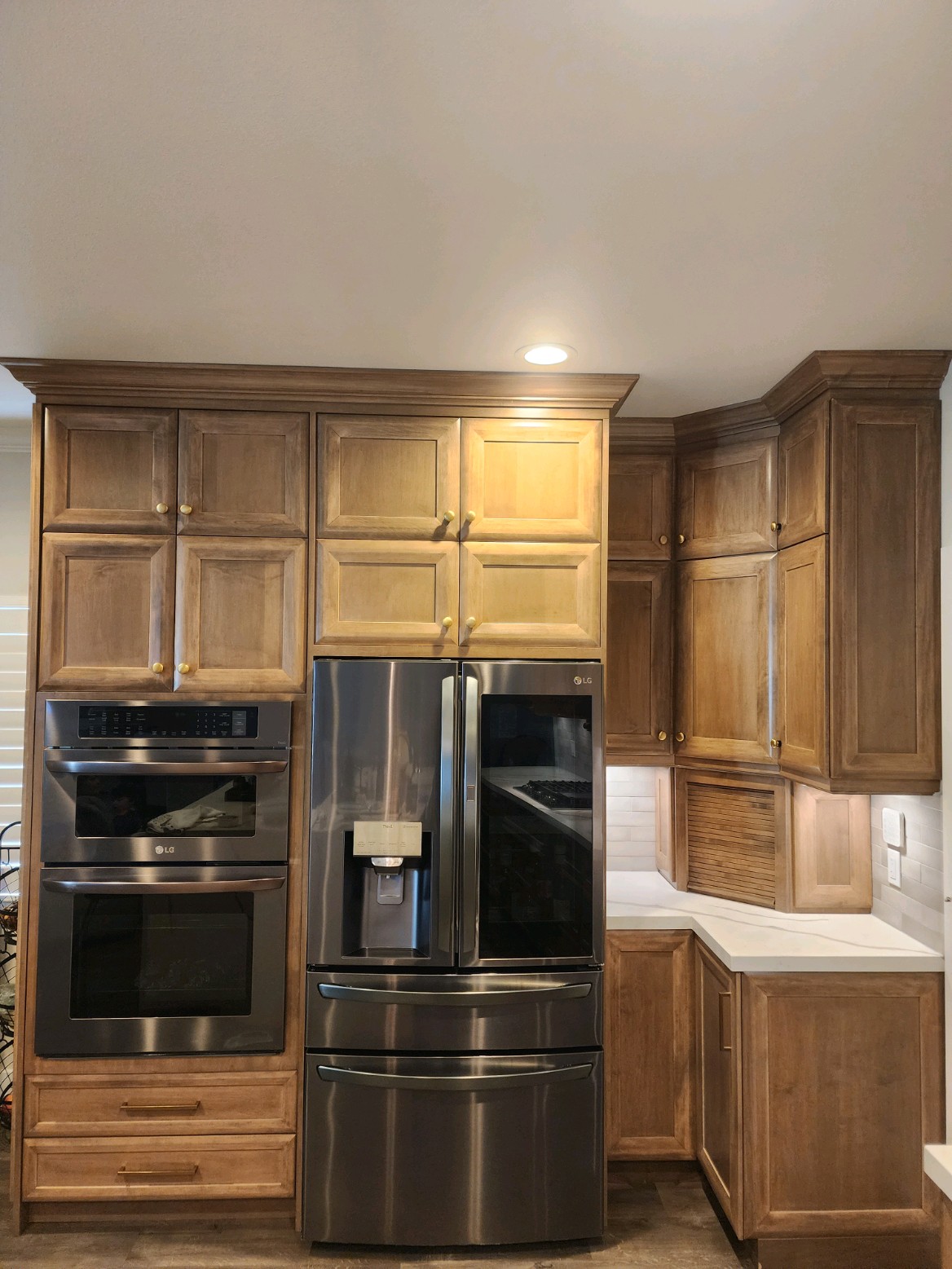 custom corner kitchen built by all pro builders - built in fridge - lightbox